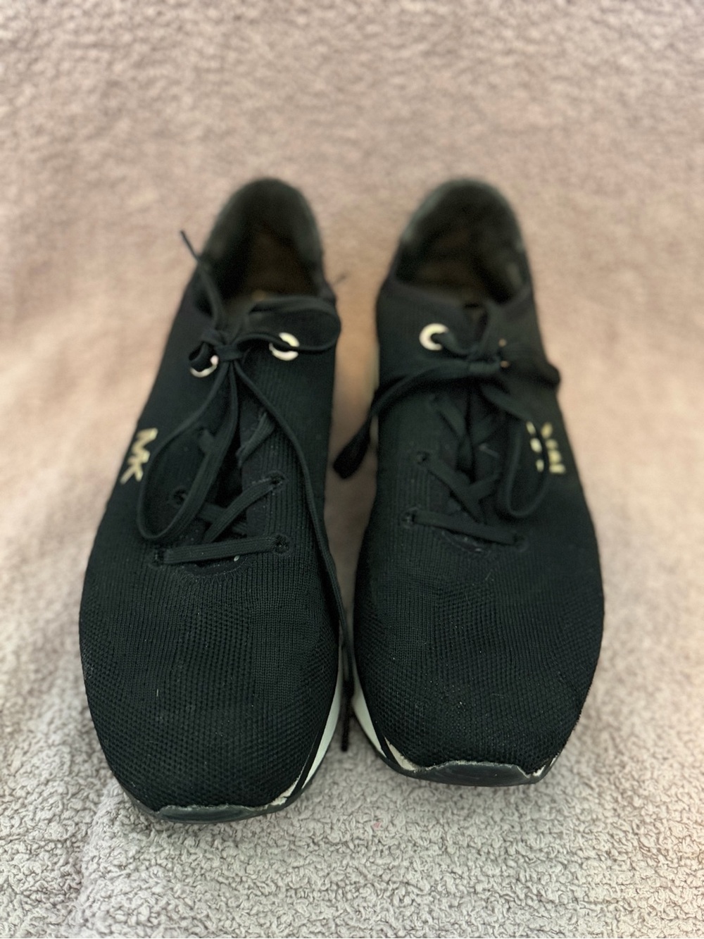 Michael Kors Black Knit Gold MK Platform Sneakers Women’s 9.5